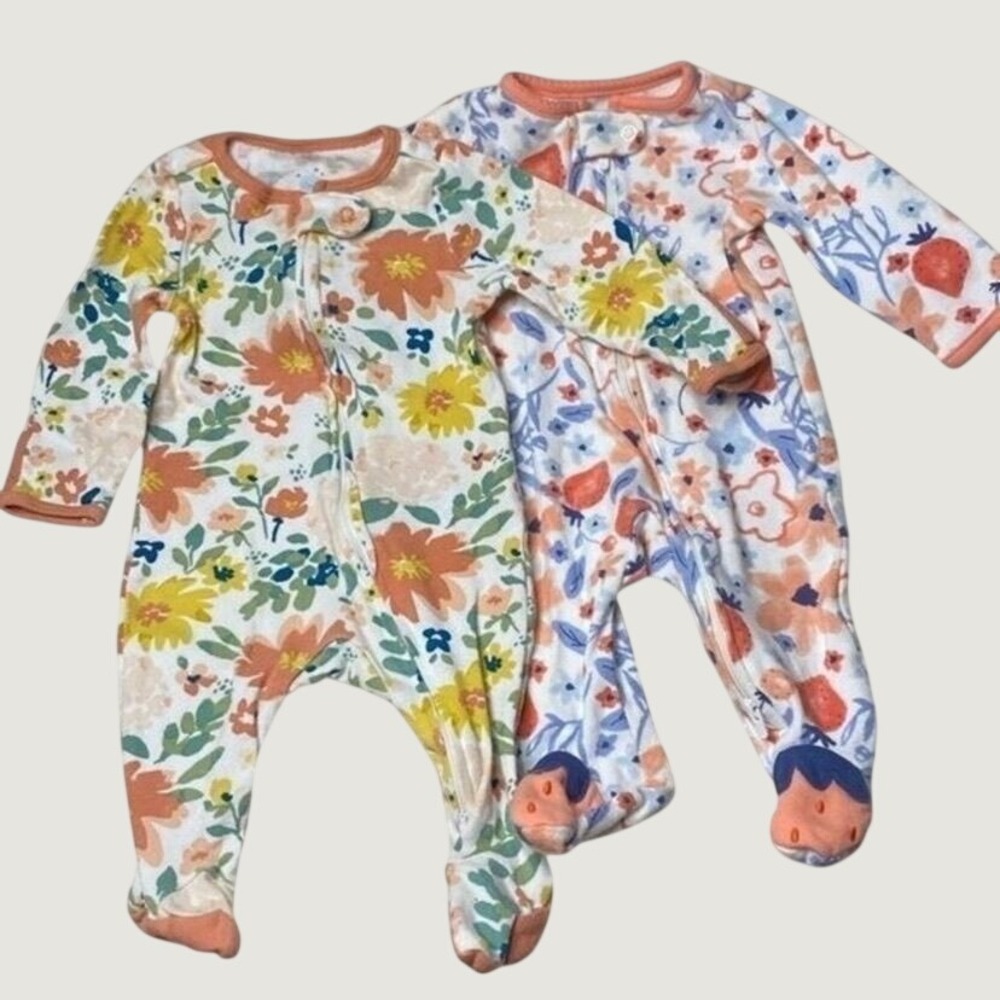 Carter's Footed Sleepers Kids 0-3M Multicolor Floral Romper Newborn Pajamas EUC